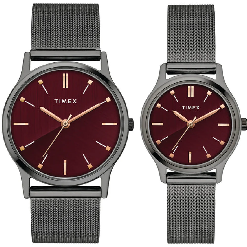Timex Classics Pairs Red Dial Round Case 3 Hands Function Watch -TW00PR272