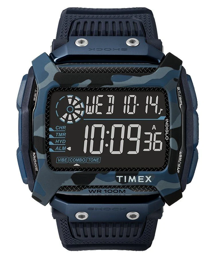 Timex Digital Men's Swiss Quartz Analog Blue Dial Rectangle Case Shock-Resistant-Watch Function Watch -TW5M20500