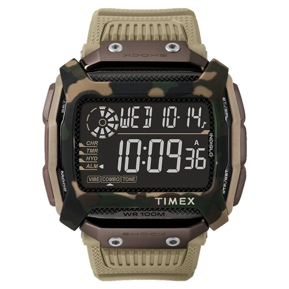 Timex Digital Men's Swiss Quartz Analog Tan Dial Rectangle Case Shock-Resistant-Watch Function Watch -TW5M20600