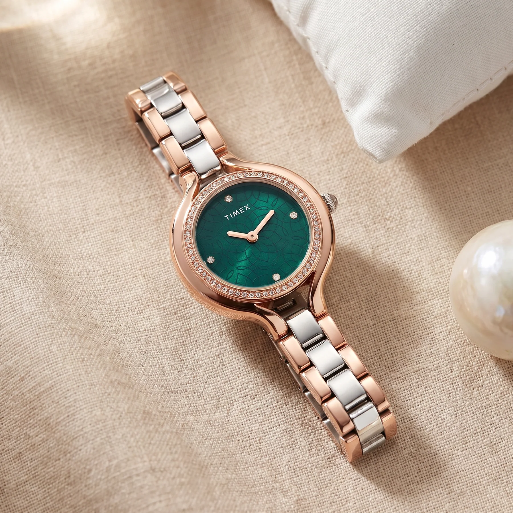 Timex Fria Women's Green Dial Round Case 2 Hands Function Watch -TWEL14009 - Image 6