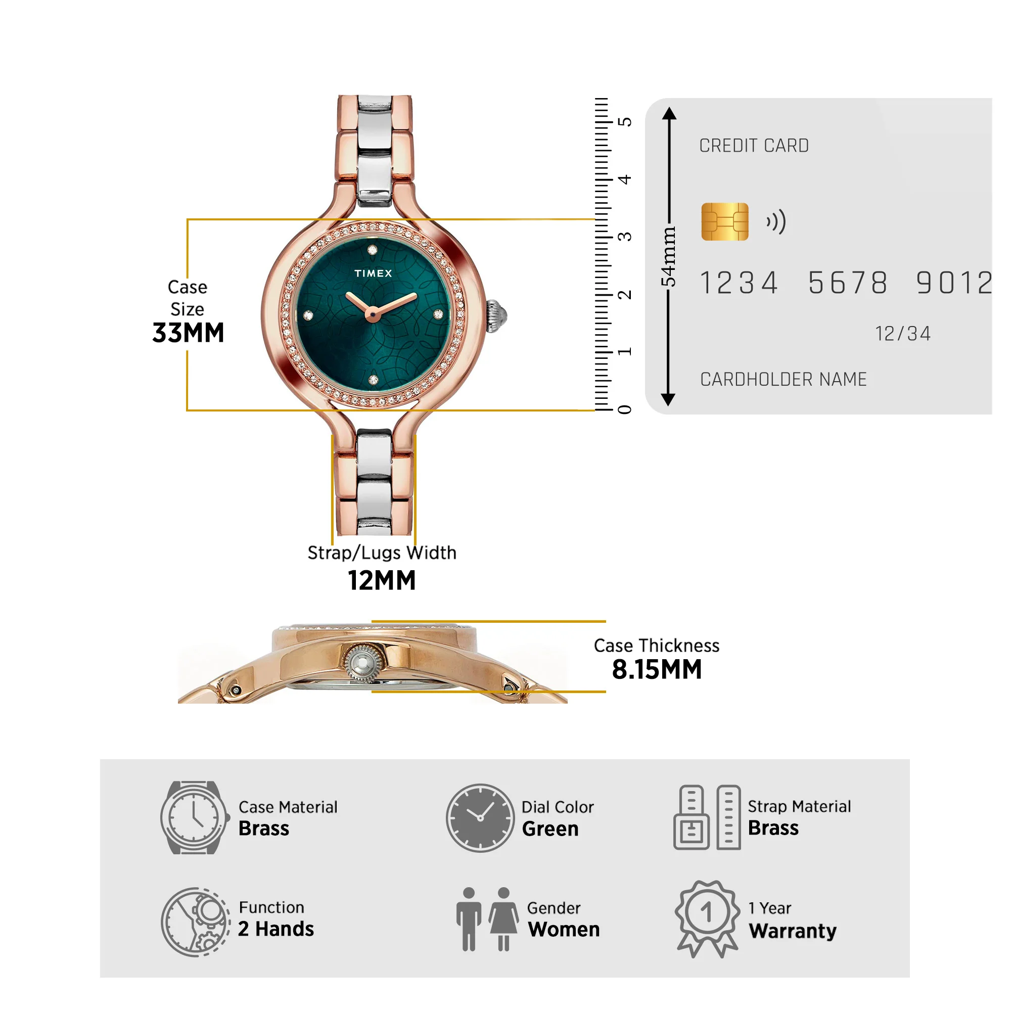 Timex Fria Women's Green Dial Round Case 2 Hands Function Watch -TWEL14009 - Image 7