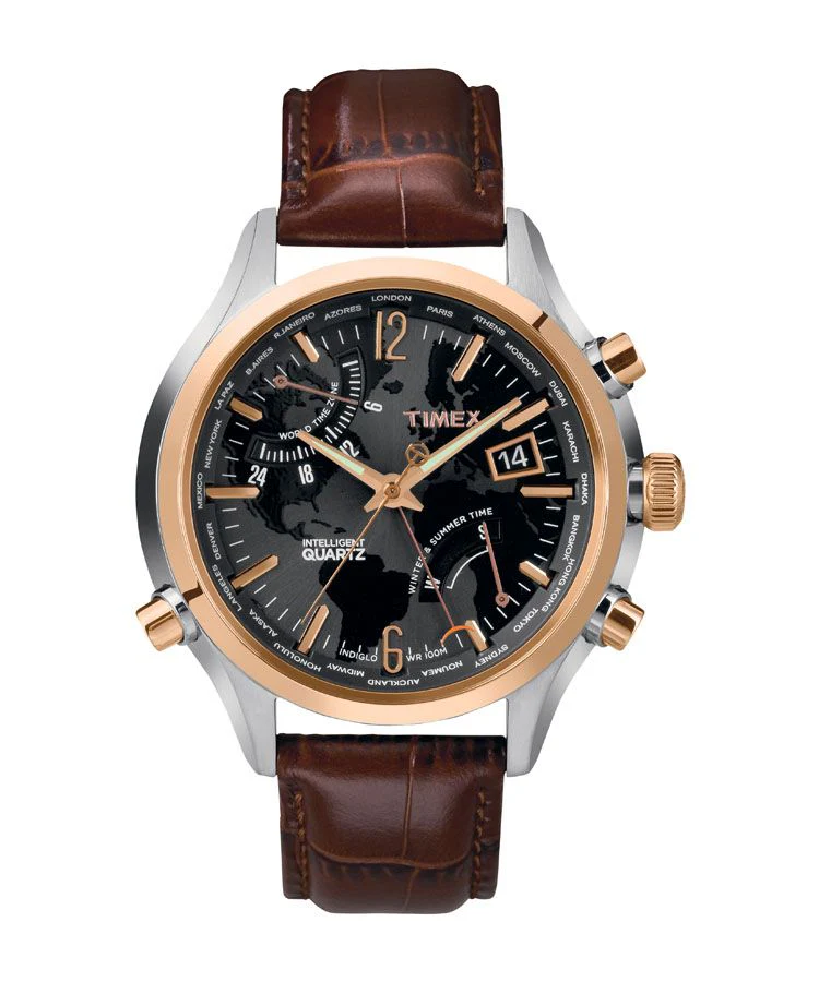 Timex Intelligent Quartz Men's Quartz Analog Black Dial Round Case IQ World Time Function Watch -T2N942
