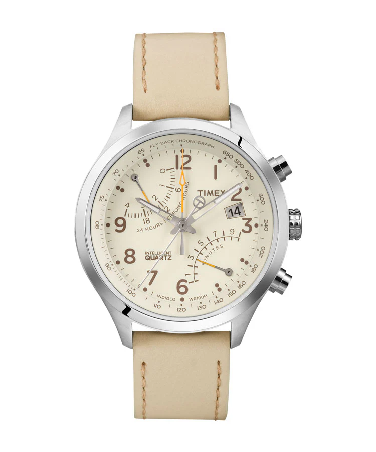 Timex Intelligent Quartz Men's Quartz Analog Cream Dial Round Case IQ - Fly-back Chronograph Function Watch -T2P382