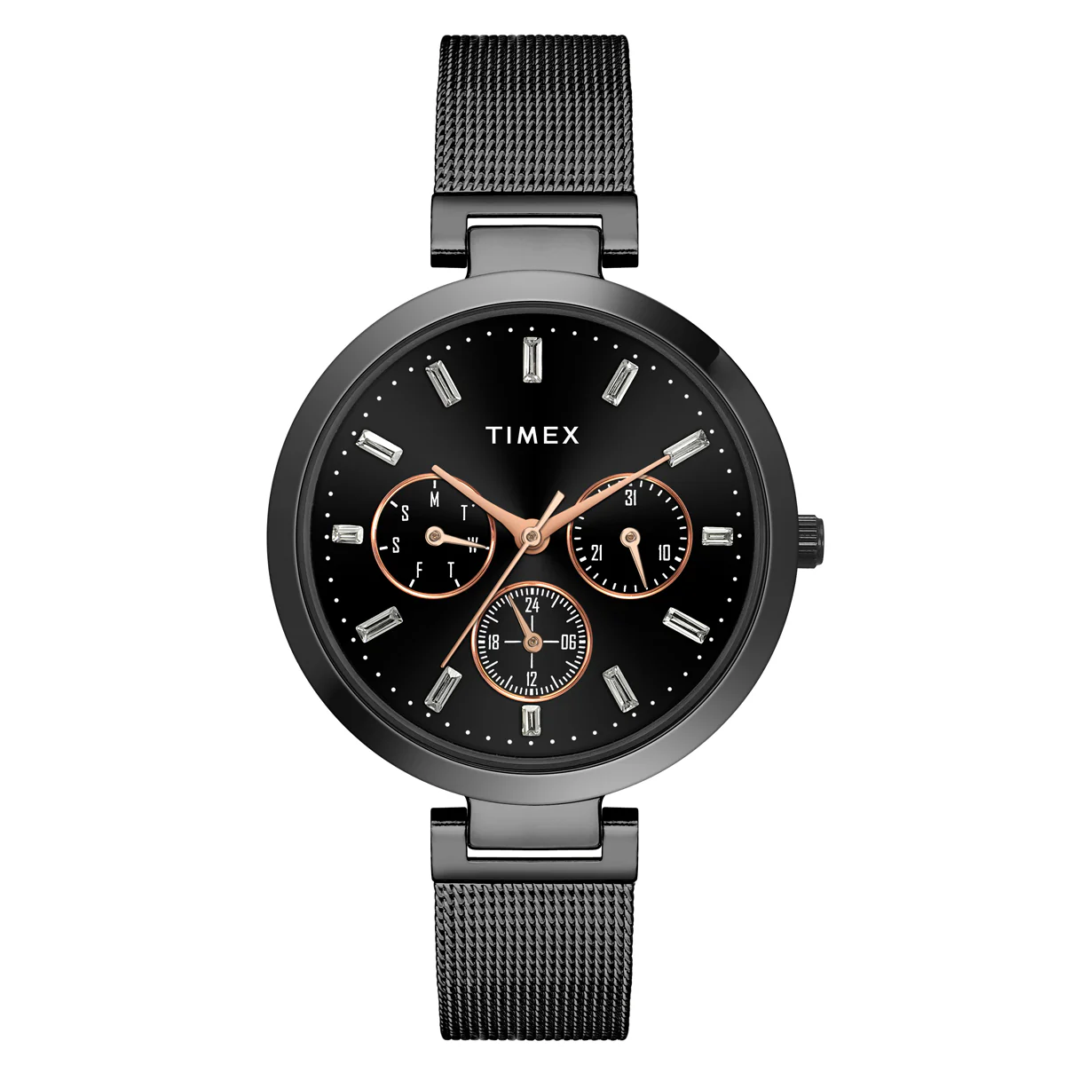 Timex Fashion Women's Black Dial Round Case Multifunction Function Watch -TW000X243
