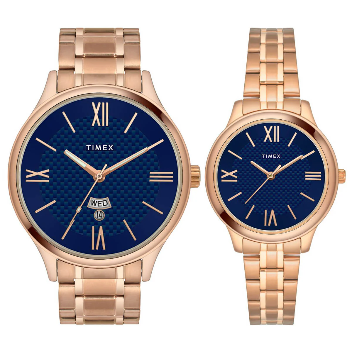 Timex Empera Pairs Blue Dial Round Case Day-Date 3 Hands Function Watch -TW00PR284