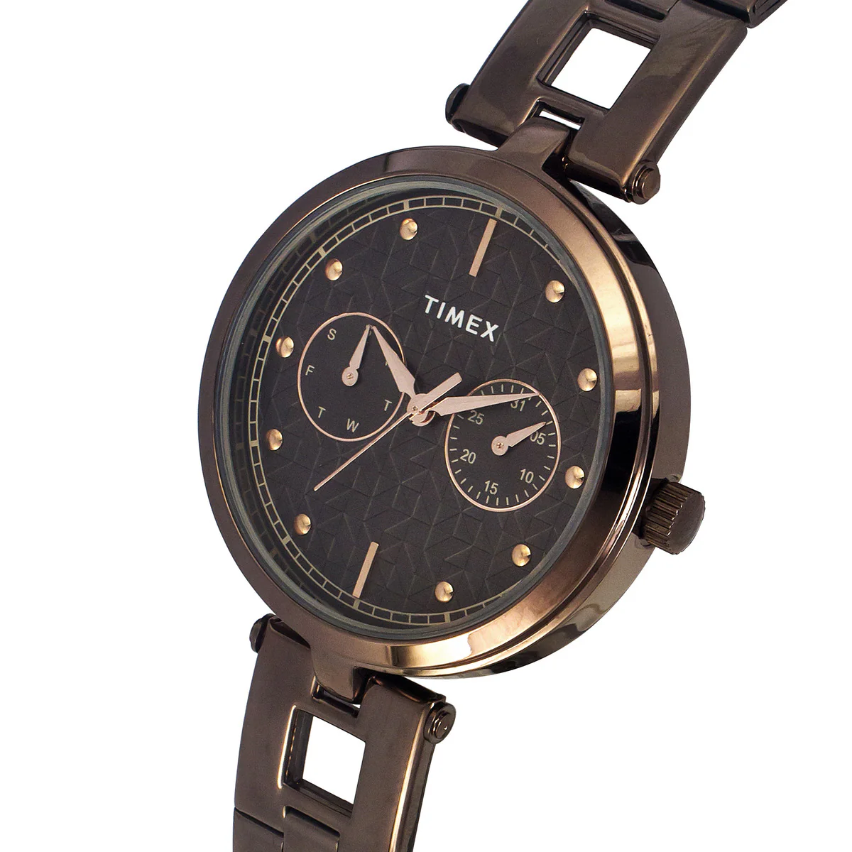 Timex Fashion Women's Brown Dial Round Case Day Date Function Watch -TWEL16603 - Image 2