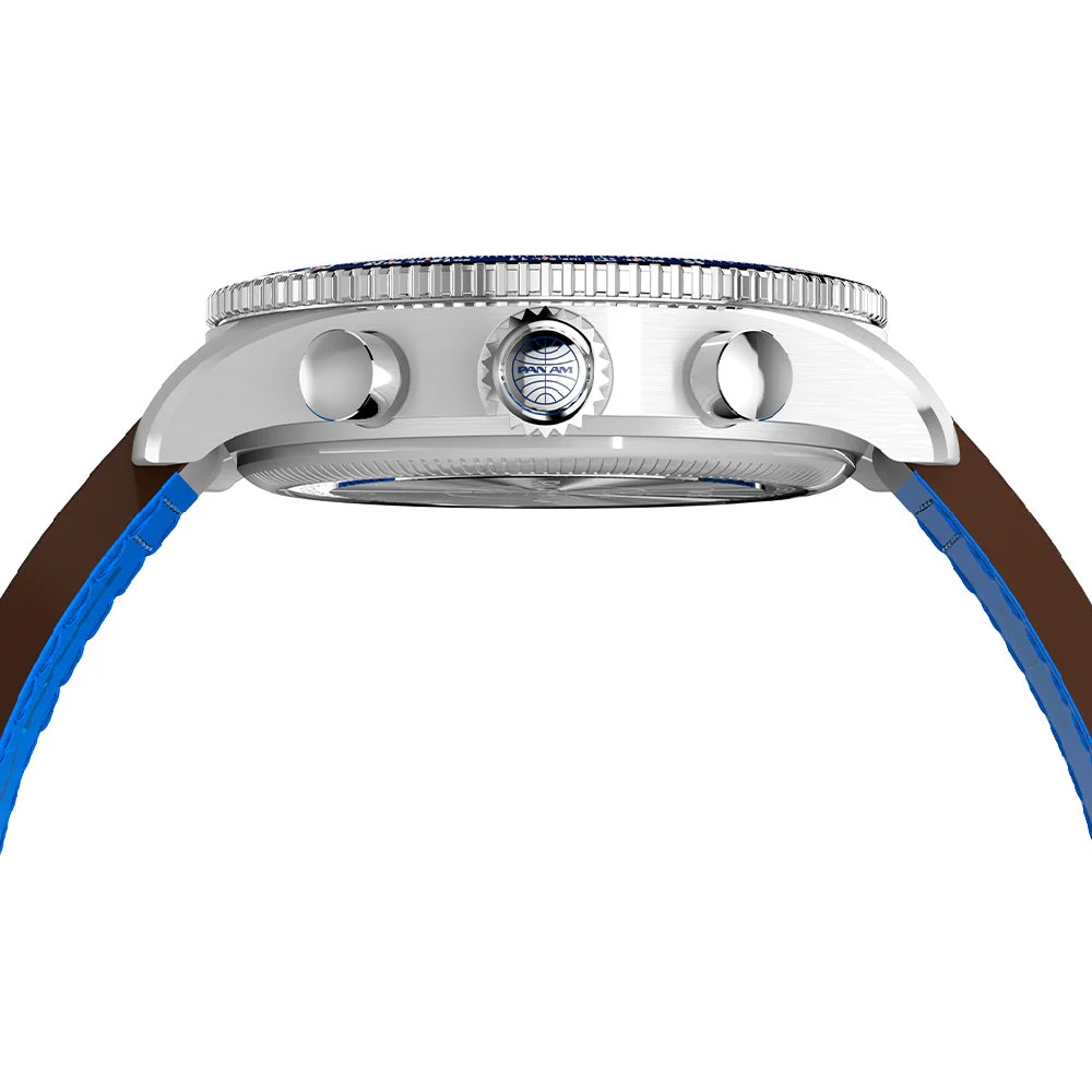 Timex Fly Back Chronograph x Pan Am® 43mm Leather Strap Watch - Image 4