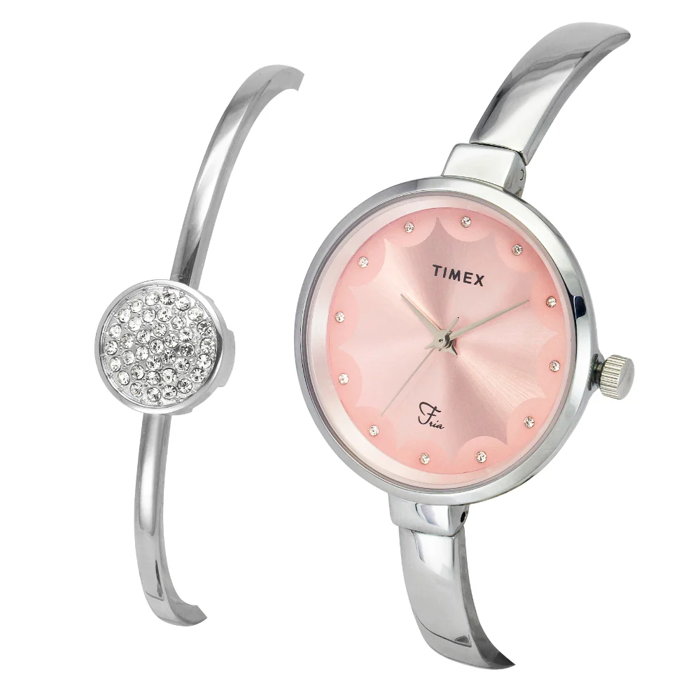 Timex Fria Women Pink Round Dial Analog Watch with Bracelet- TWEL18500 - Image 2