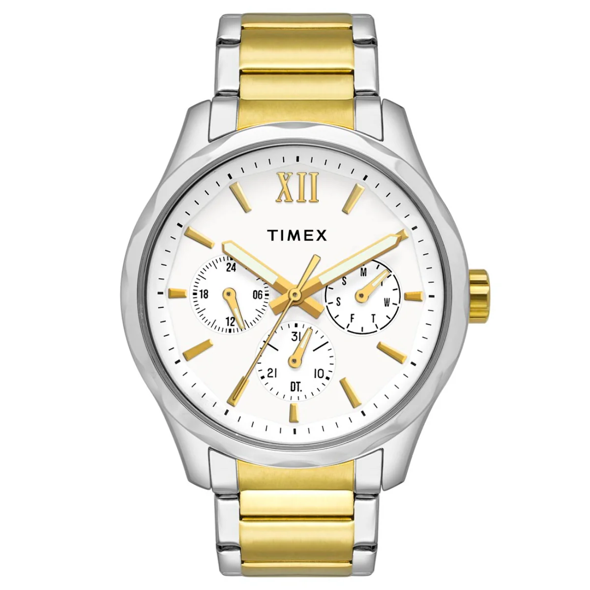 Timex Men Multifunction White Round Brass Dial Watch- TW0TG7616
