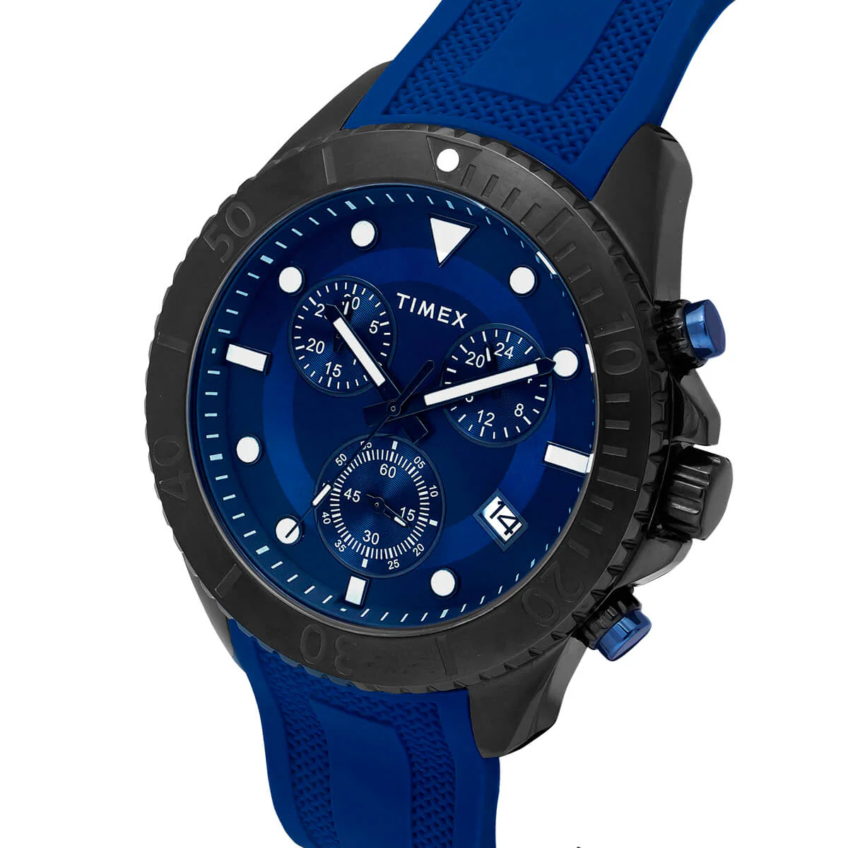 Timex E Class Men's Blue Dial Round Case Chronograph Date Function Watch -TWEG20100 - Image 2