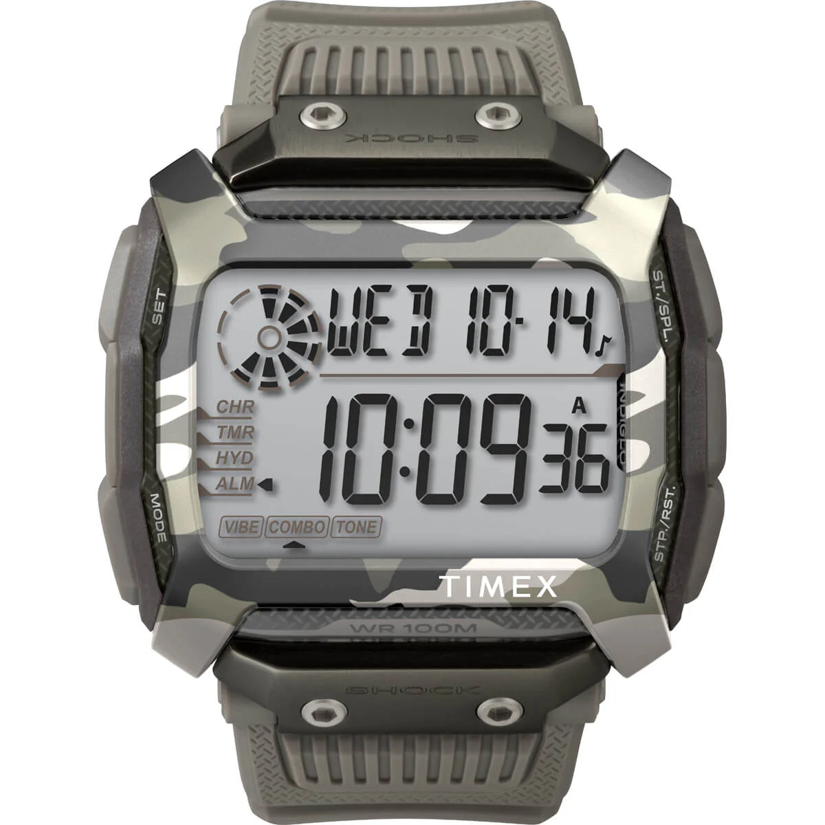 Timex Digital Men's Swiss Quartz Analog Gray Dial Rectangle Case Shock-Resistant-Watch Function Watch -TW5M18300