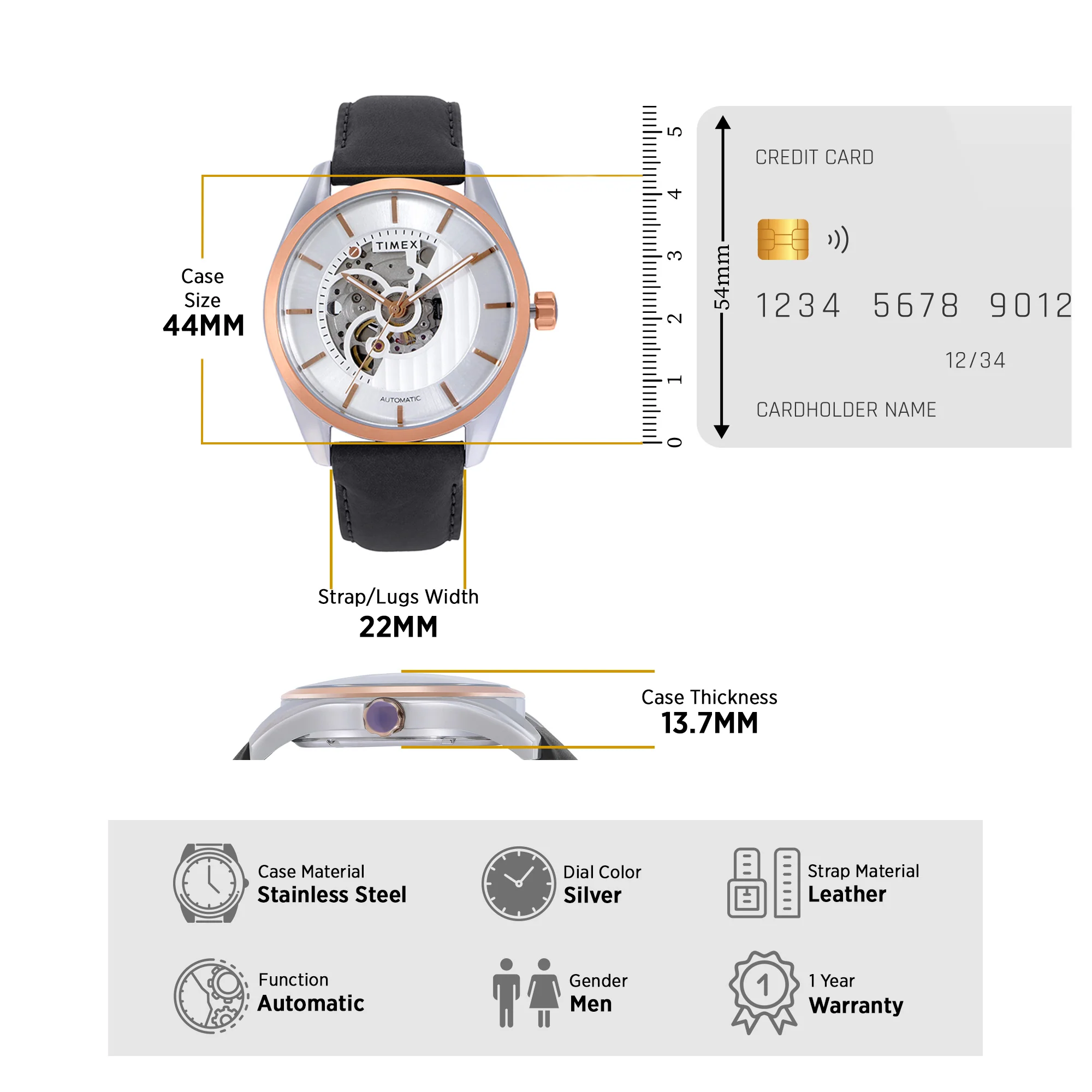 Timex E Class Men's Silver Dial Round Case Automatic Function Watch -TWEG17502 - Image 7