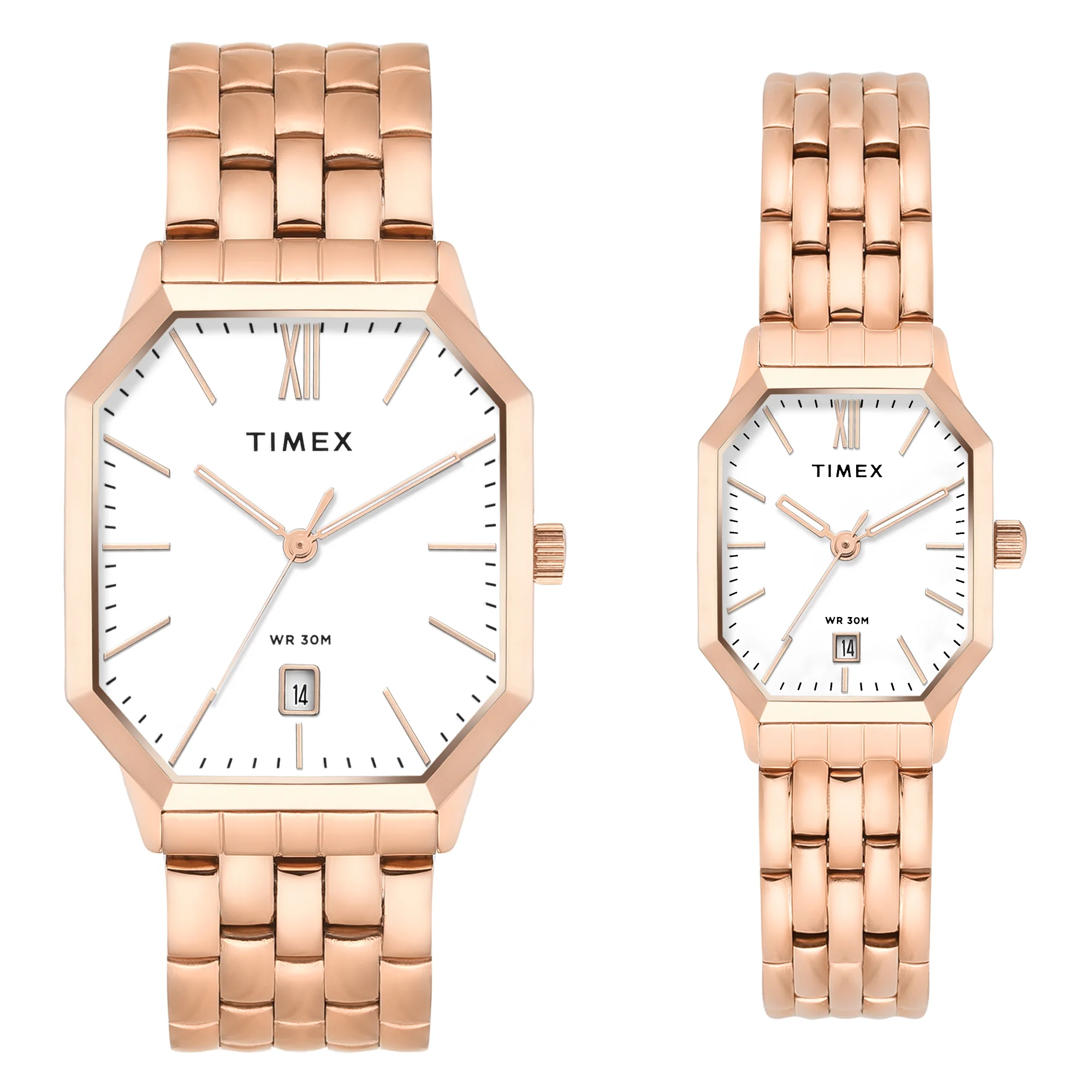 Timex Octagonal 34mm White Dial Analog Pair Watch - TW00PR355