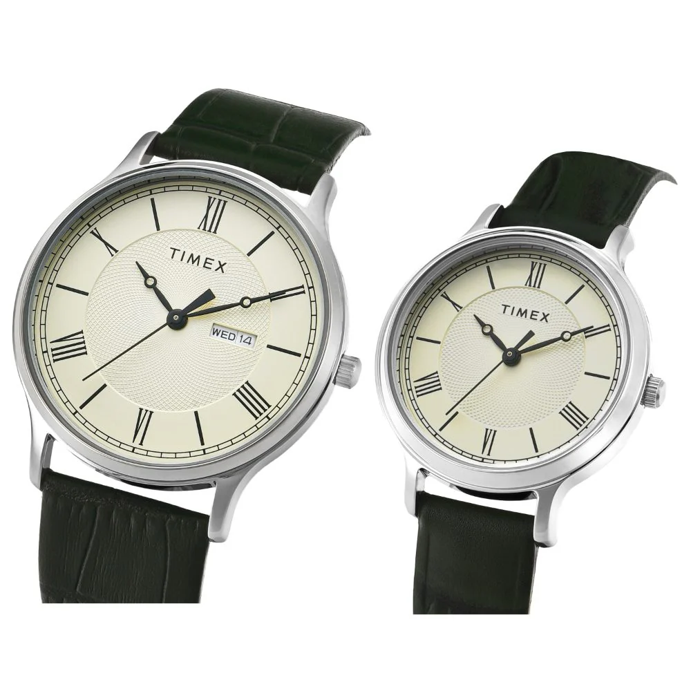 Timex Pairs Beige Round Analog Brass Dial Watch- TW00PR299 - Image 2