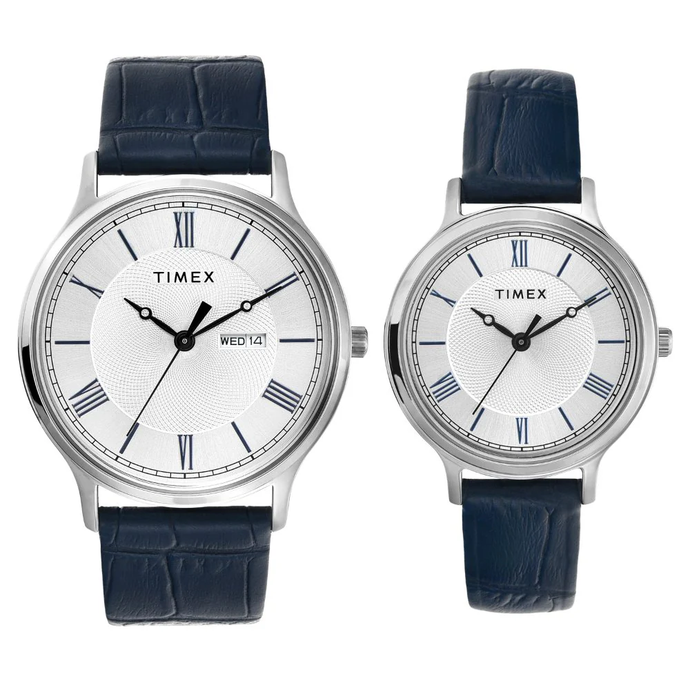 Timex Pairs Silver Round Analog Brass Dial Watch- TW00PR298