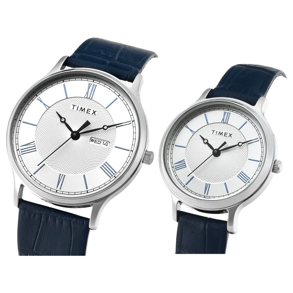 Timex Pairs Silver Round Analog Brass Dial Watch- TW00PR298 - Image 2
