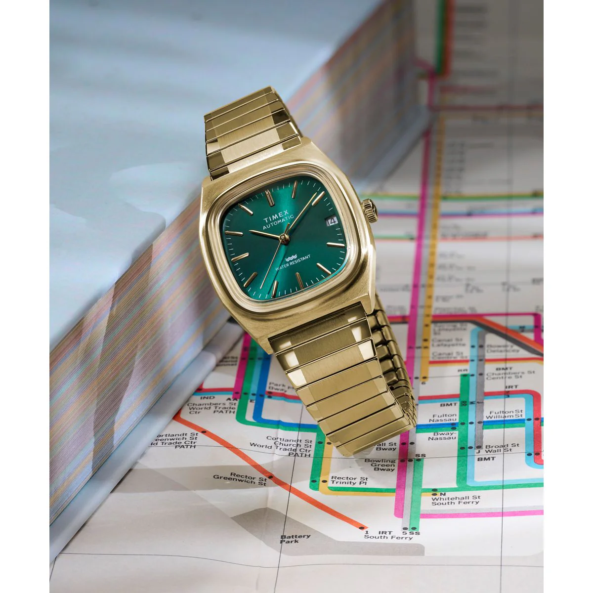 Timex Rectangle 34mm Green Dial Mechanical Automatic Men Watch - TW2Y67700UJ - Image 6