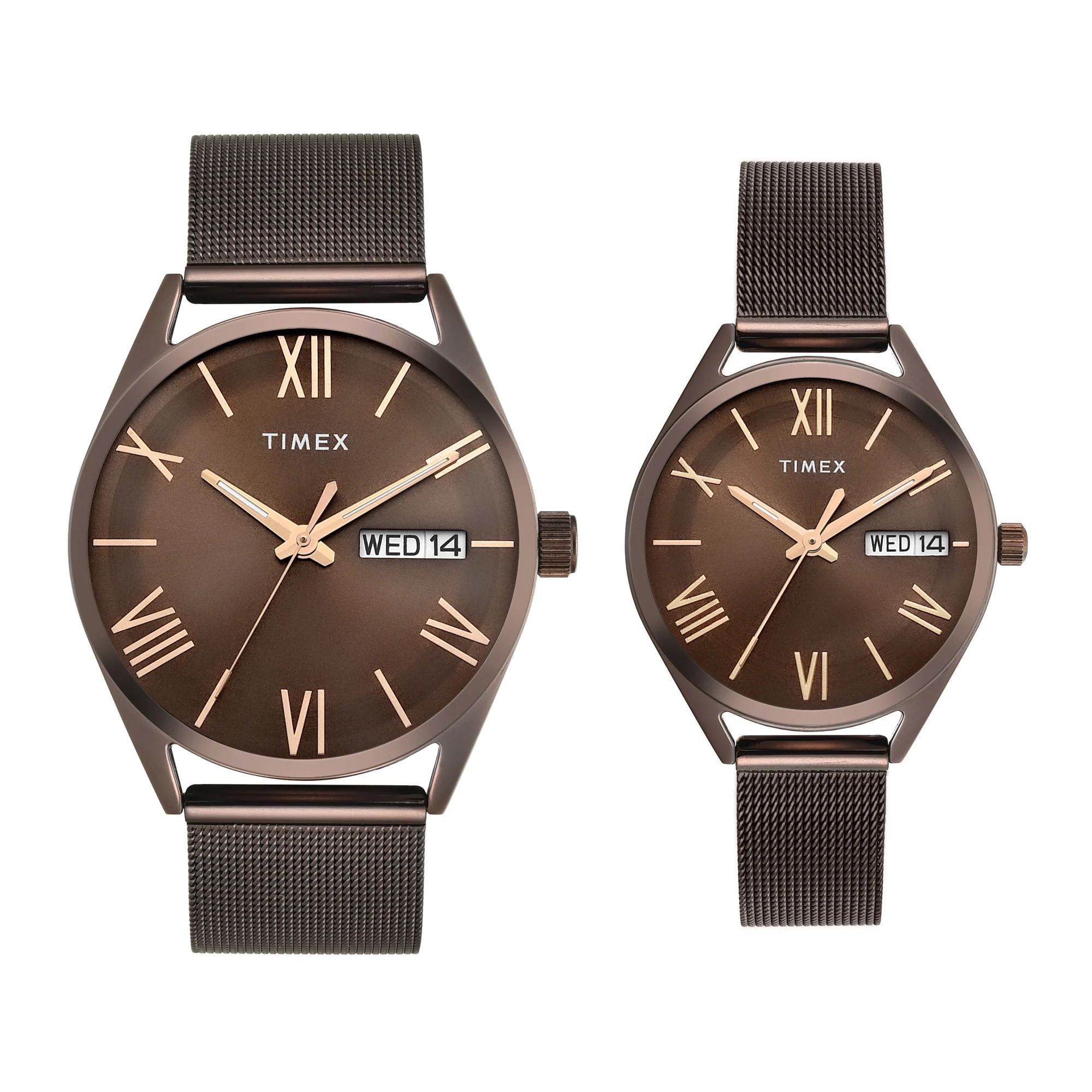 Timex Trendline Round 42mm Brown Dial Analog Pair Watch - TW00PR353