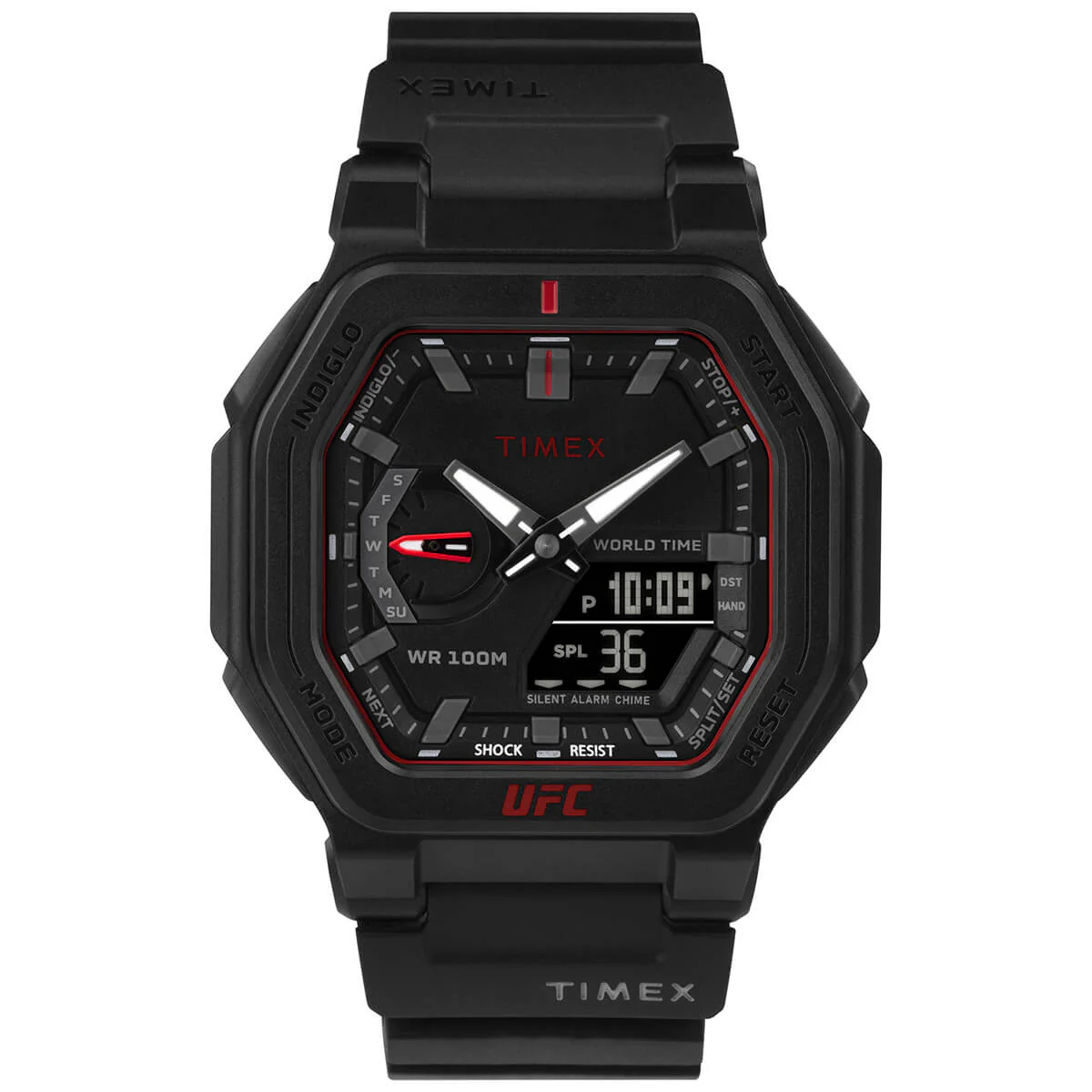 Timex UFC Strength Collection Premium Quality Men's Analog/Digital Black Dial Coloured Quartz Leather Strap Watch - TW2V55200X6