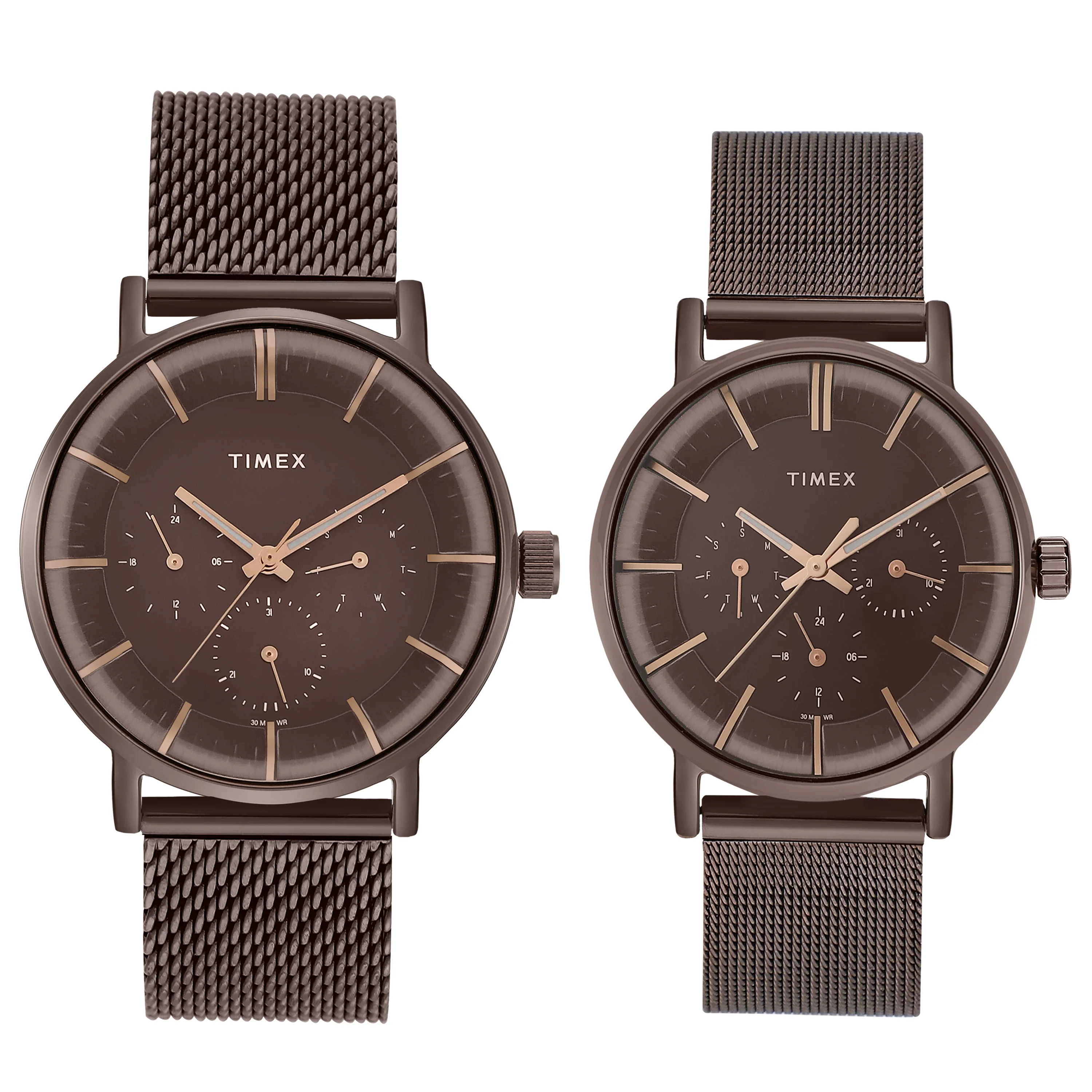 TIMEX Unisex Brown Round Dial Analog Pair Watch - TW0PRE004
