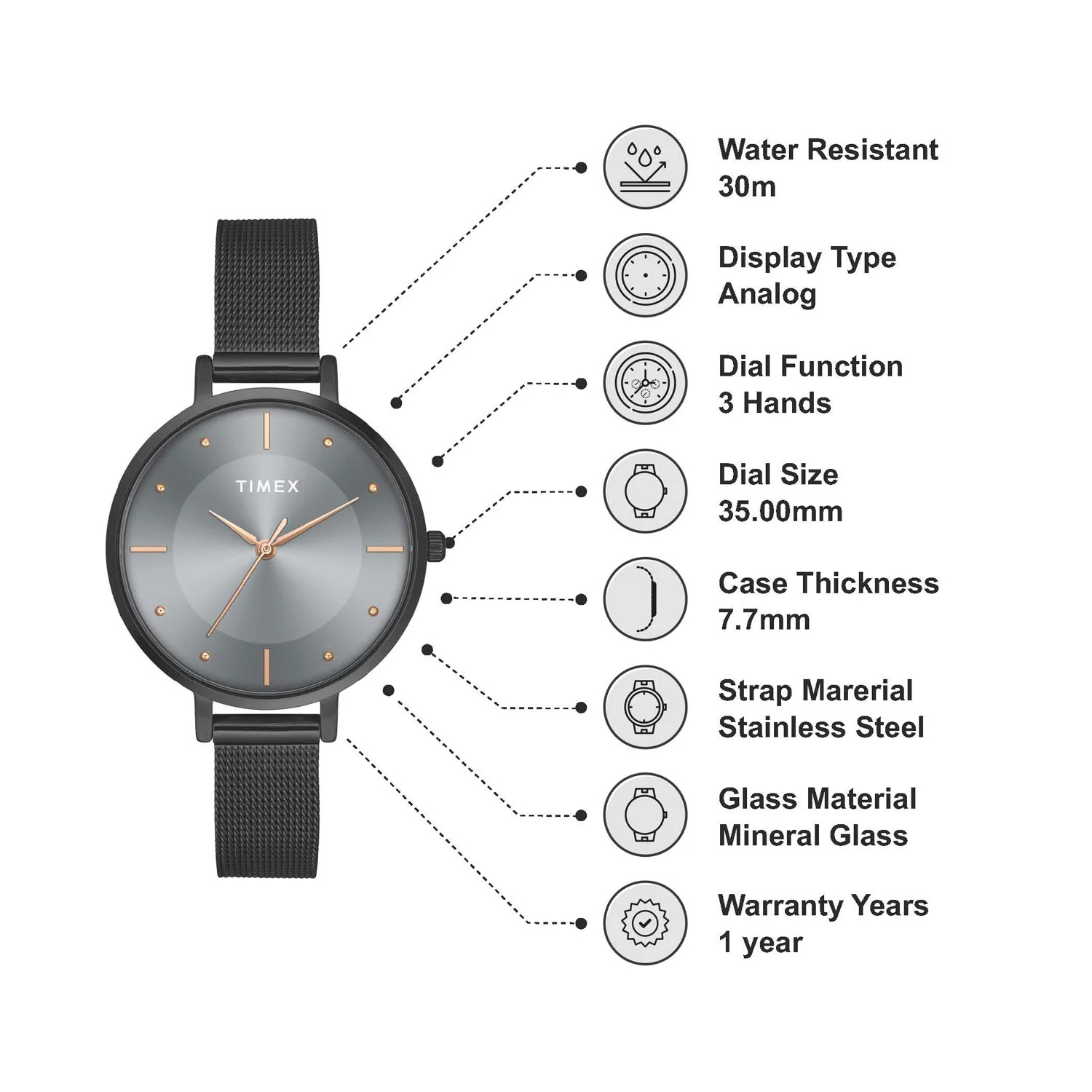 TIMEX Women Grey Round Dial Analog Watch - TWEL155SMU12 - Image 2