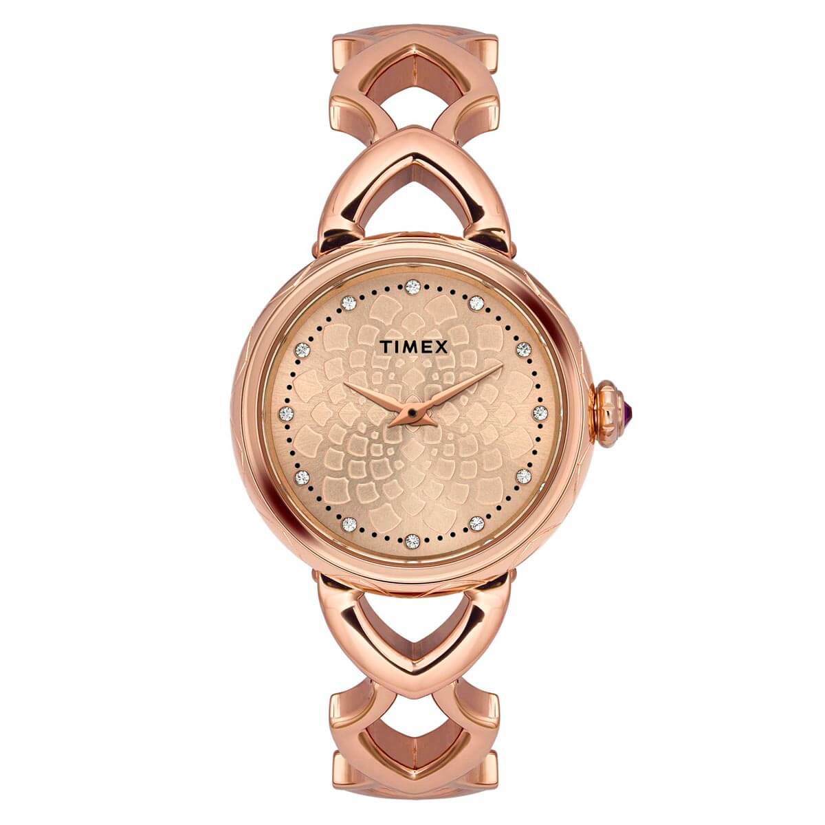 Timex Fria Women's Rose Gold Dial Round Case 2 Hands Function Watch -TWEL14202