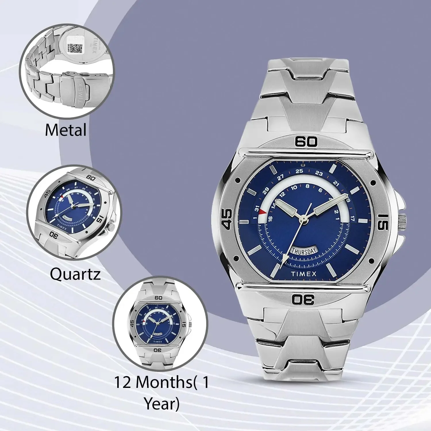 Timex Fashion Men's Quartz Analog Blue Dial Round Case Day Date Function Watch -TW000EL08 - Image 4
