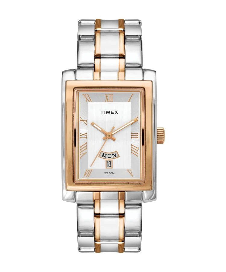 Timex Empera Men's Quartz Analog Silver Dial Rectangle Case Day Date Function Watch -TW000G720