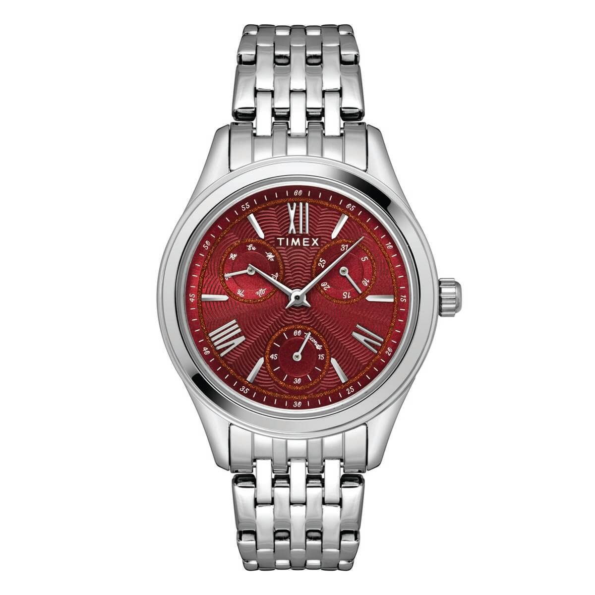 Timex Fashion Women's Connected Red Dial Round Case Multifunction Function Watch -TW000W215