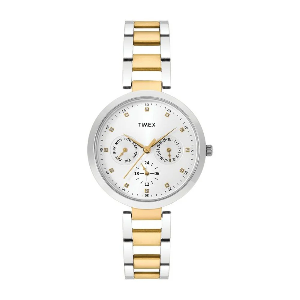 Timex Fashion Women's Silver Dial Round Case Multifunction Function Watch -TW000X207