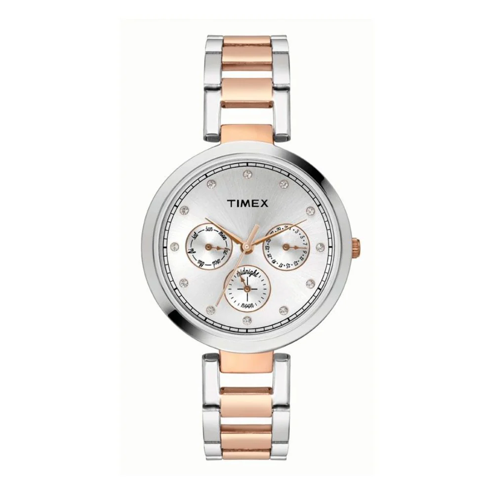 Timex E Class Women's Silver Dial Round Case Multifunction Function Watch -TW000X214
