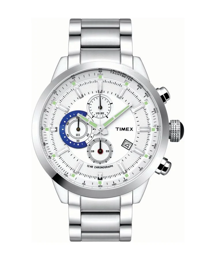 Timex E Class Men's White Dial Round Case Chronograph Function Watch -TW000Y400