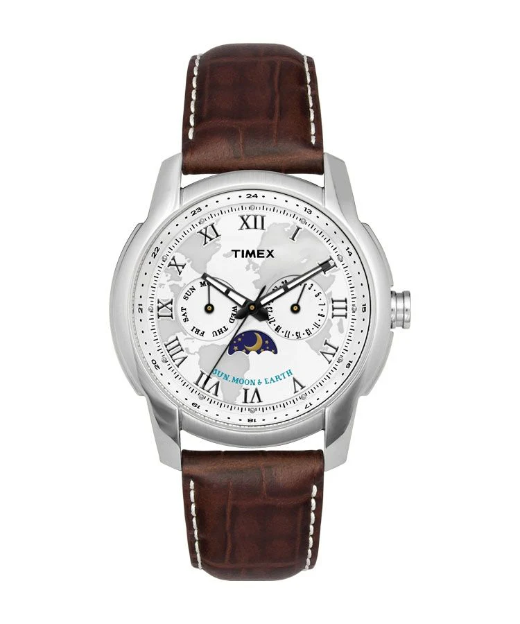 Timex E Class Men's White Dial Round Case Multifunction Function Watch -TW000Y511