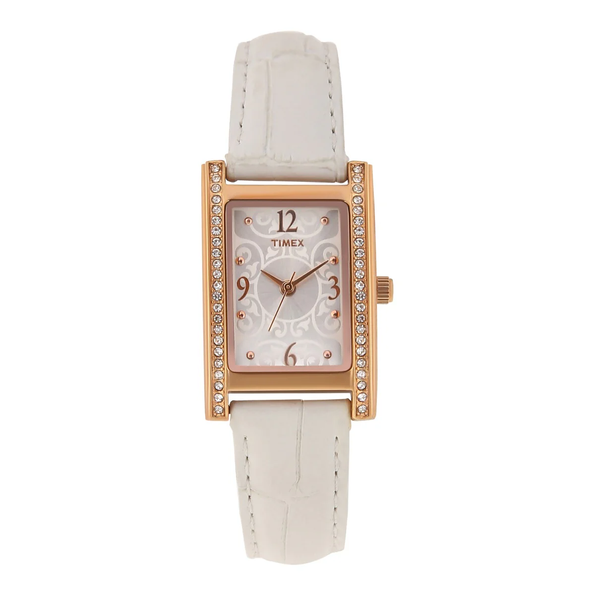 Timex Fashion Women's Silver Dial Rectangle Case 3 Hands Function Watch -TW000Y701