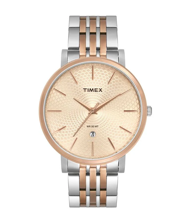 Timex Empera Pairs Champagne Dial Round Case Date/3 Hands Function Watch -TW00PR219