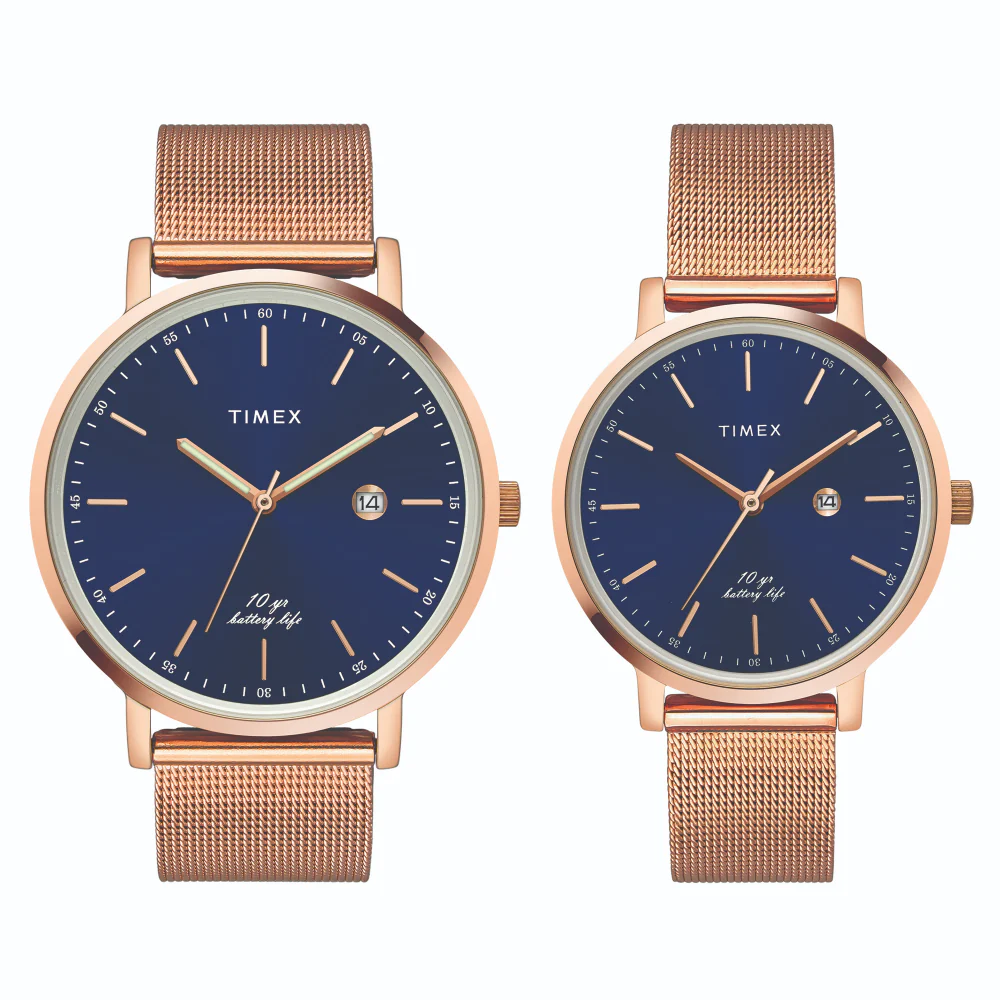 Timex Empera Pairs Blue Dial Round Case 10 Year Battery Life Date Function Watch -TW00PR269