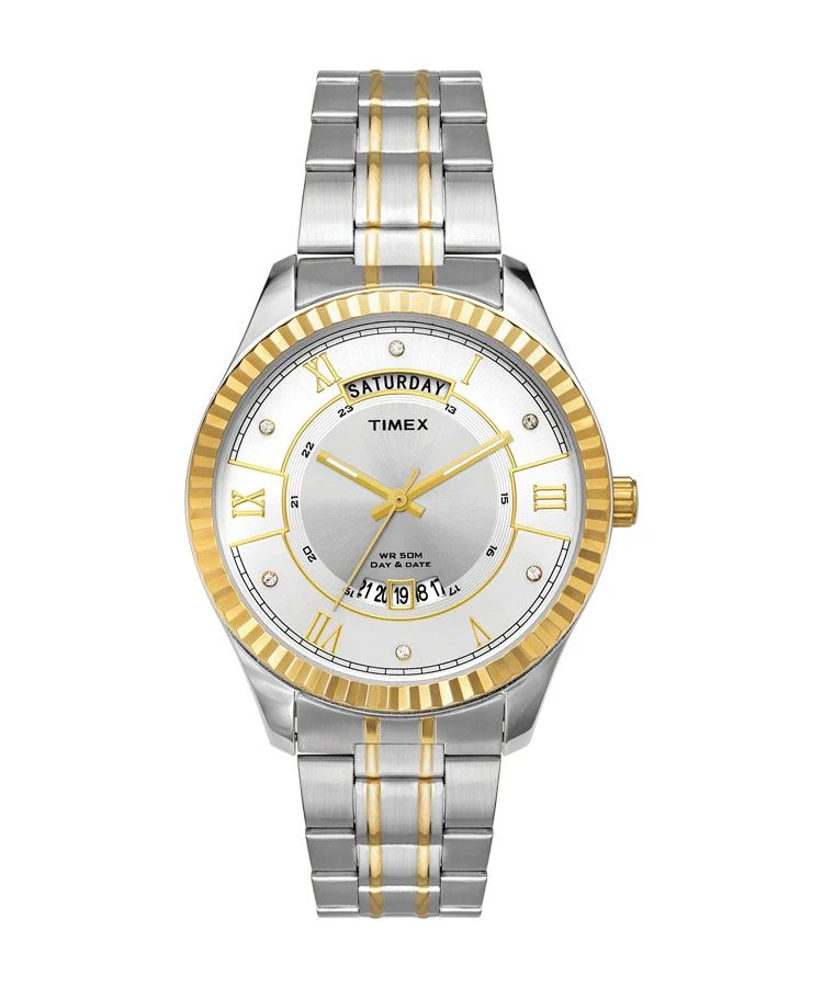 Timex Empera Men's Silver Dial Round Case Day Date Function Watch -TW0TG6206