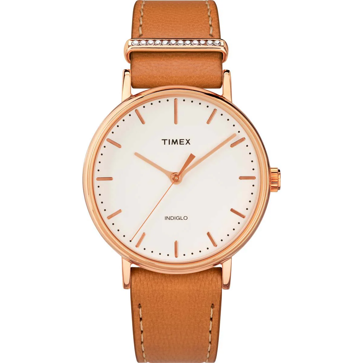 Timex Global Women's Rose Gold-Tone Dial Case Designed-with-Crystals Function Watch -TW2R70200