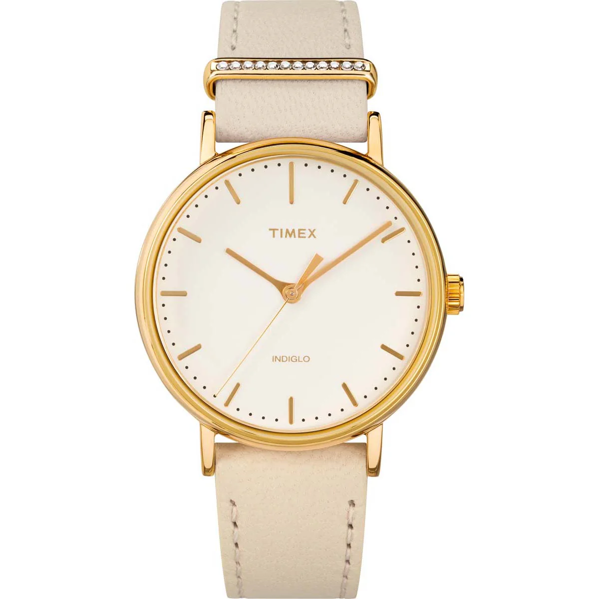 Timex Global Women's Gold-Tone Dial Case Designed-with-Crystals Function Watch -TW2R70500