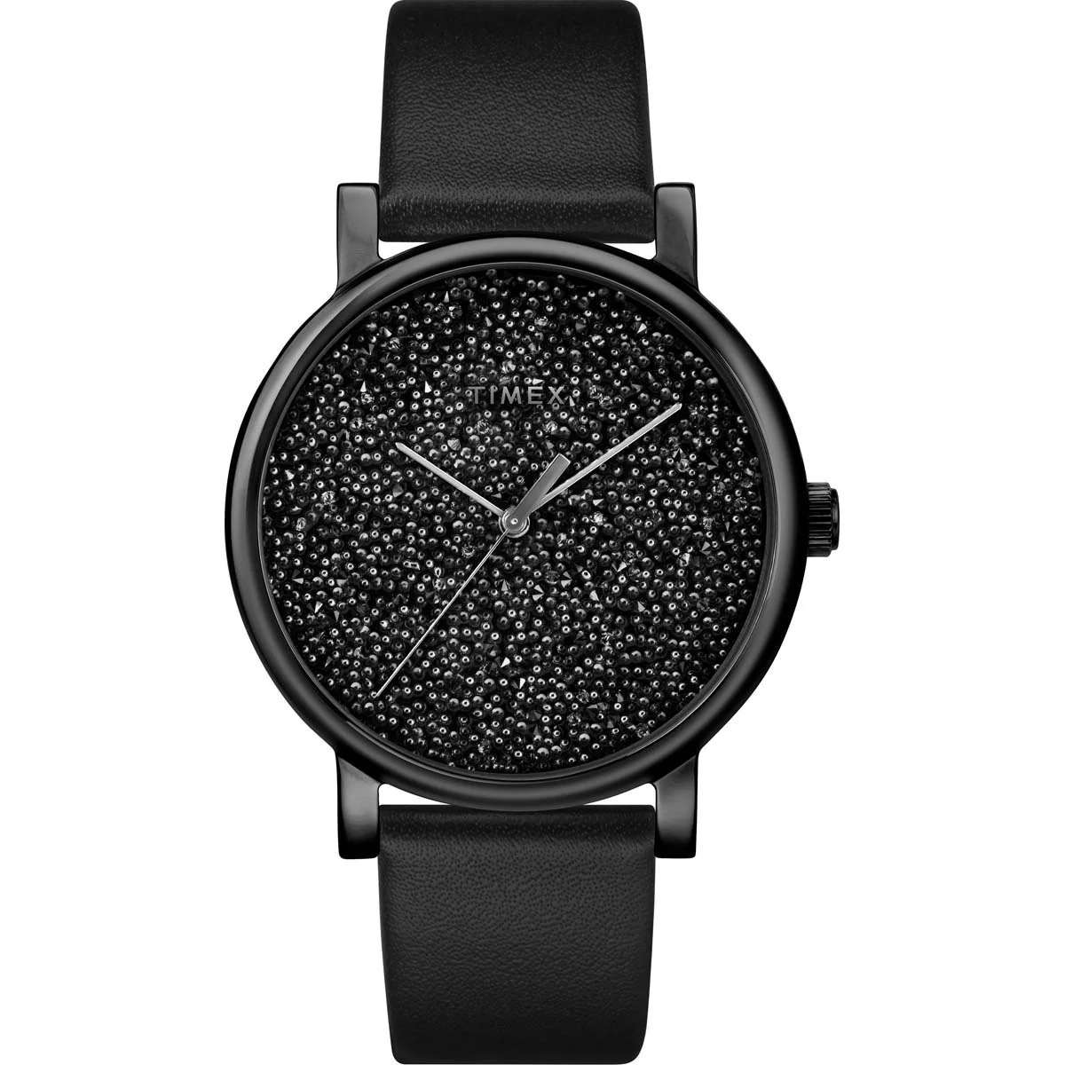 Timex City Collection Women's Quartz Analog Black Dial Round Case Leather-Strap Function Watch -TW2R95100