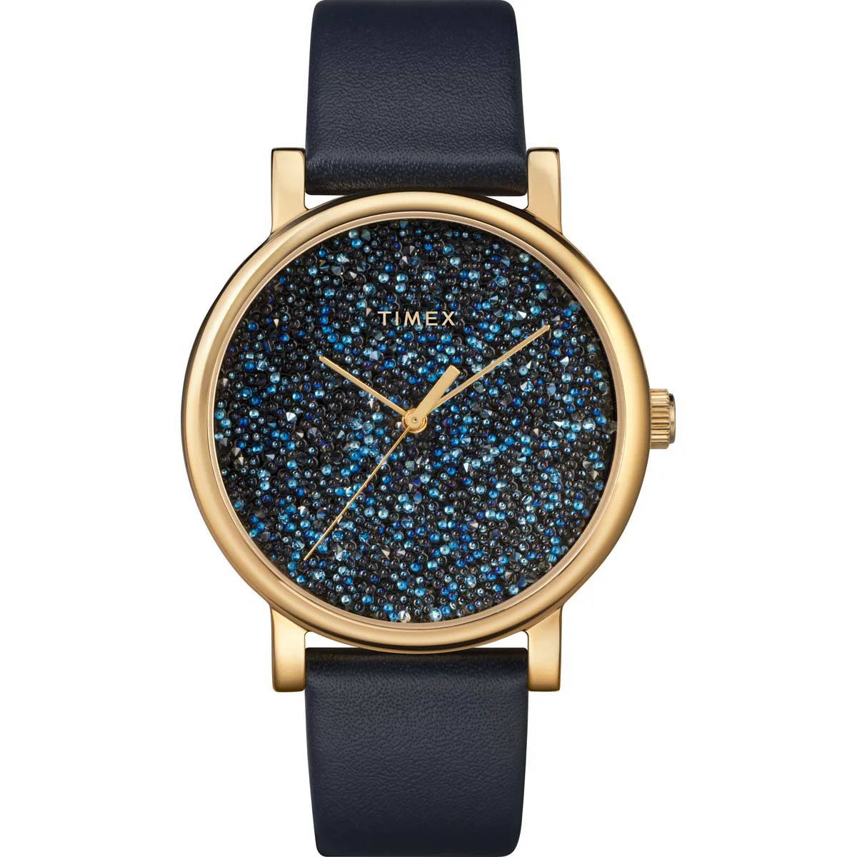 Timex Global Women's Gold-Tone Dial Case Leather-Strap Function Watch -TW2R98100