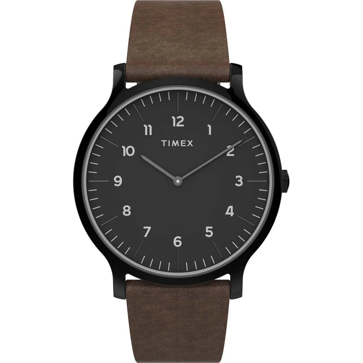 Timex Essential Collection Men's Quartz Analog Black Dial Round Case Leather-Strap Function Watch -TW2T66400