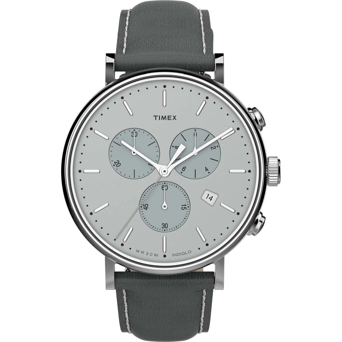Timex Essential Collection Men's Quartz Analog Silver-Tone Dial Round Case Leather-Strap Function Watch -TW2T67500