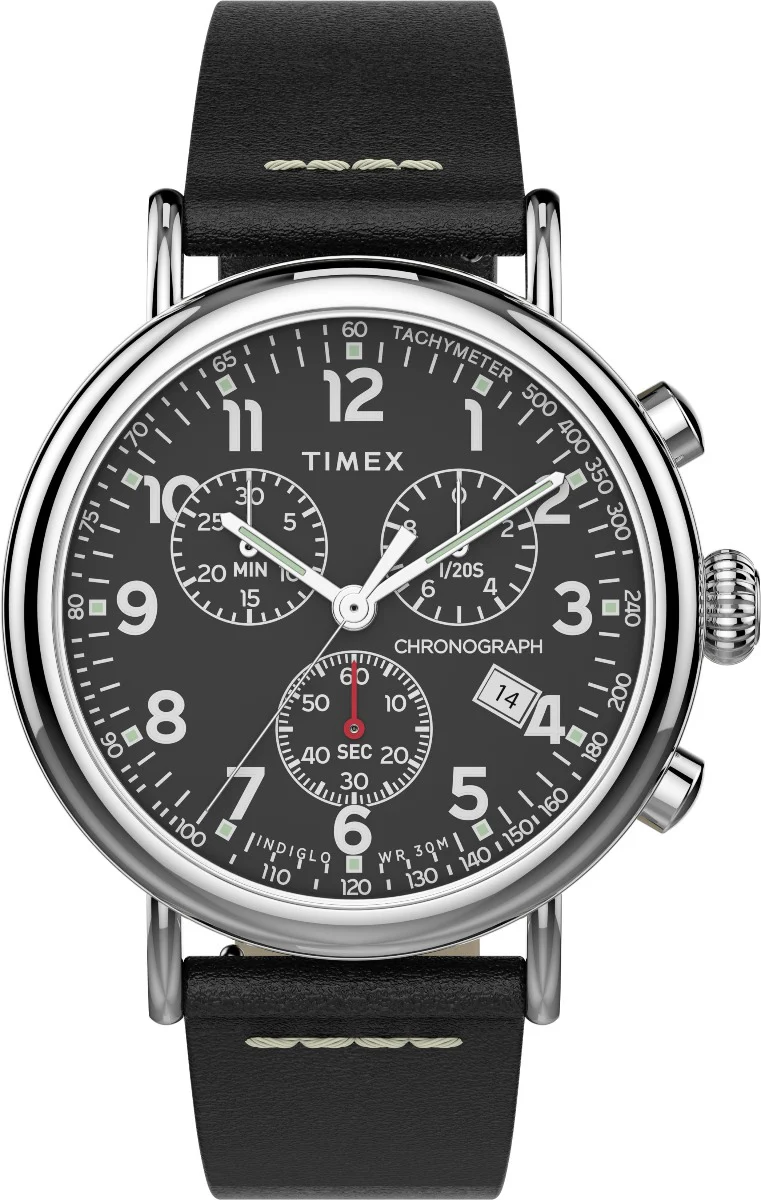 Timex Essential Collection Men's Quartz Analog Silver-Tone Dial Round Case Leather-Strap Function Watch -TW2T69100