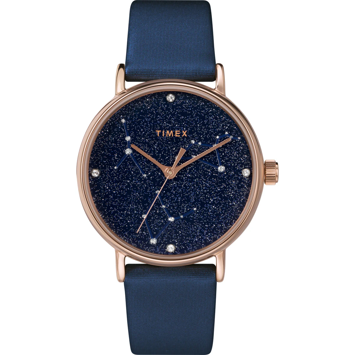 Timex Global Women's Rose Gold-Tone Dial Case Leather-Strap Function Watch -TW2T87800