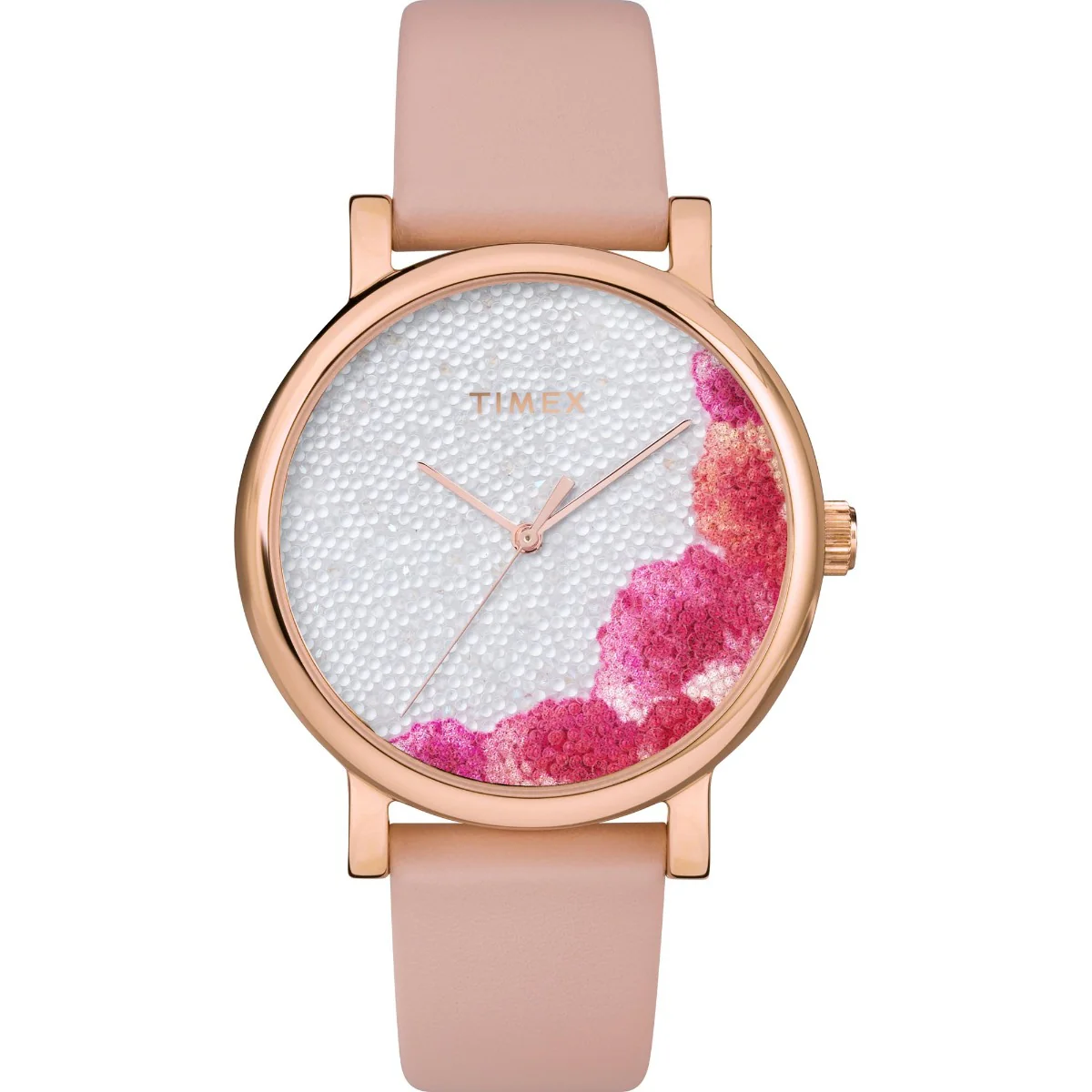 Timex City Collection Women's Quartz Analog Rose Gold-Tone Dial  Case Leather-Strap Function Watch -TW2U18500