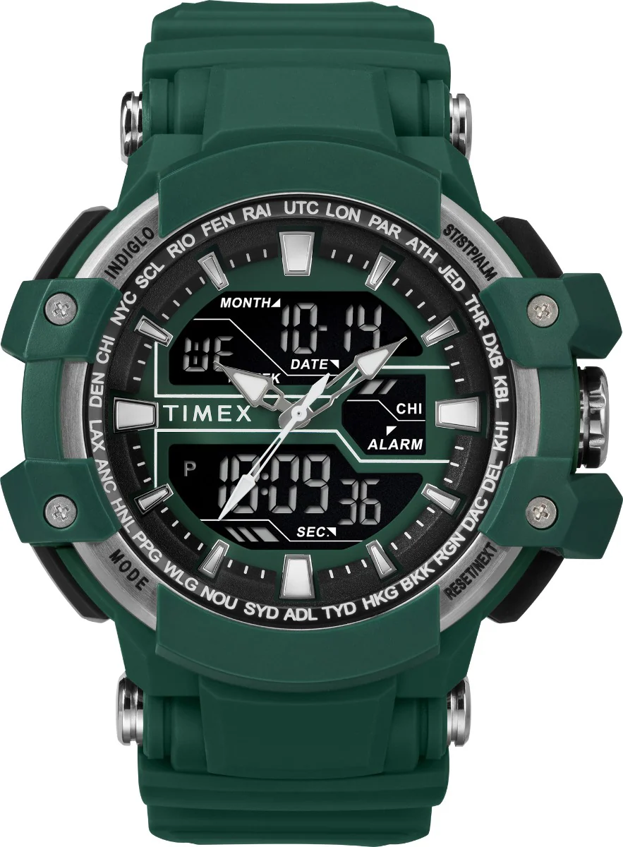 Timex DGTL Men's Digital Green Dial Round Case Alarm Function Watch -TW5M22800
