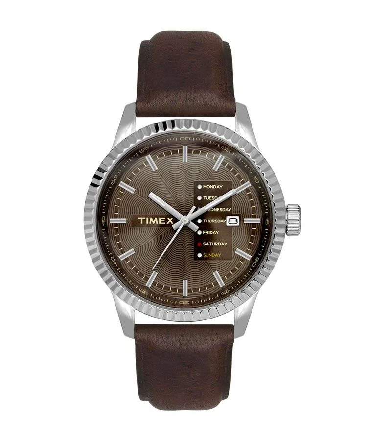 Timex E Class Men's Brown Dial Round Case Day Date Function Watch -TWEG15104