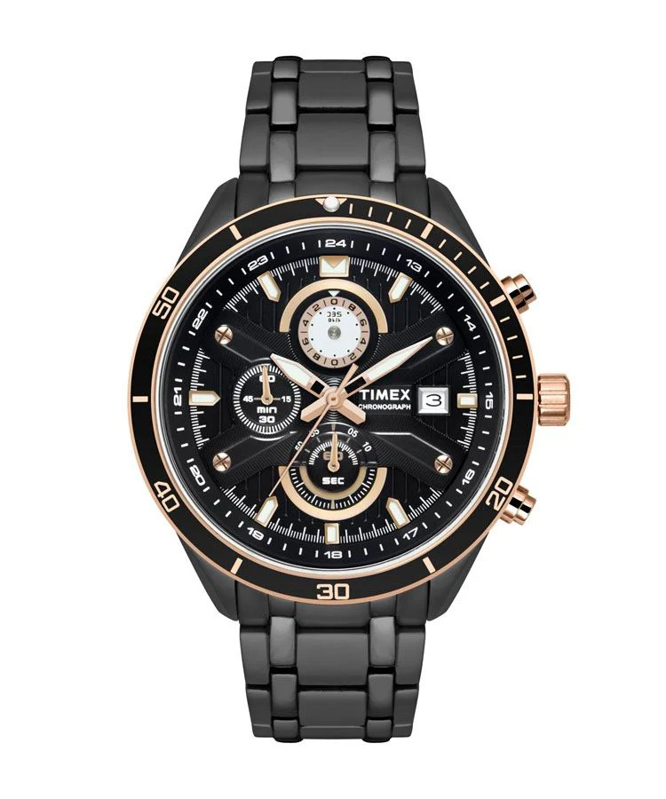 Timex E Class Men's Black Dial Round Case Chronograph Function Watch -TWEG15203
