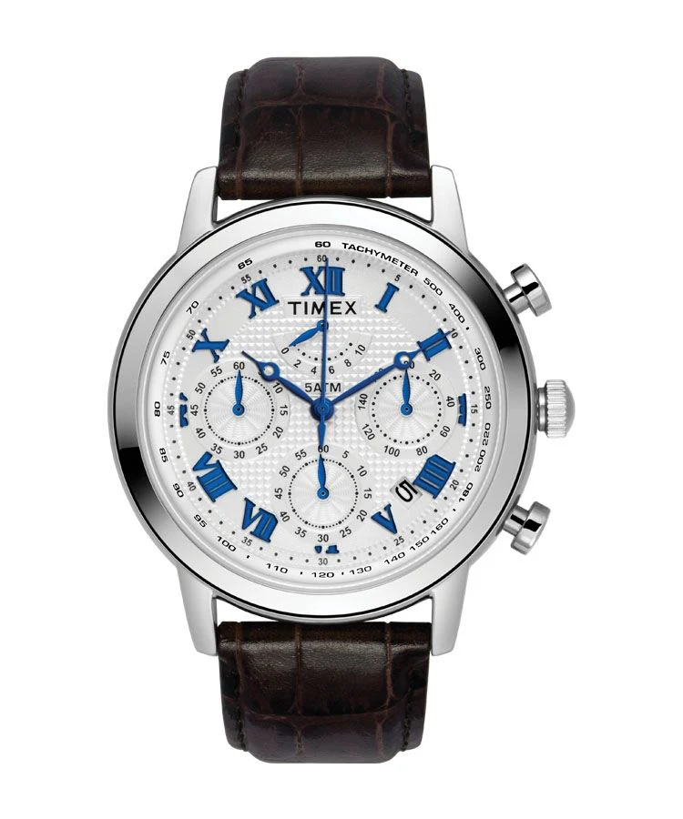 Timex E Class Men's Silver Dial Round Case Chronograph Function Watch -TWEG15800